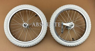 16" CHROME HEAVY DUTY 28 SPOKE BICYCLE WHEEL SET W/WHITE 1.75 BMX COMP III TIRES - Image 1 of 2