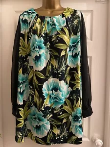LADIES SAVIOR BLACK FLORAL PRINT LONG SLEEVE TUNIC TOP SEQUIN DETAIL SIZE 24 - Picture 1 of 5