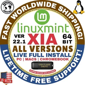 MINT LINUX OS 22.1 XIA CINNAMON XFCE MATE LMDE6 64BIT USB,DVD LIVE, FULL MAC, PC - Picture 1 of 9