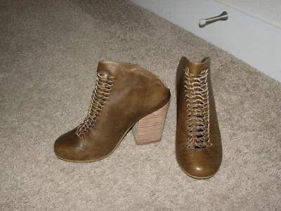 ANTELOPE KHAKI BROWN LEATHER HIGH WOVEN FRONT SLIP ON MULES 37 - Image 1 of 4