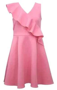 NWT Bonnie Jean Girls Size 7 Pink Scuba Asymmetric Ruffle Special Occasion Dress - Picture 1 of 2