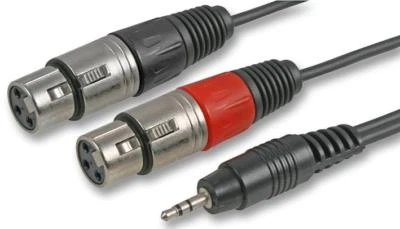  3 Metre 3.5mm Mini Stereo Jack Plug to Dual XLR 3 Pin Socket Plug Cable Lead - Image 1 of 4