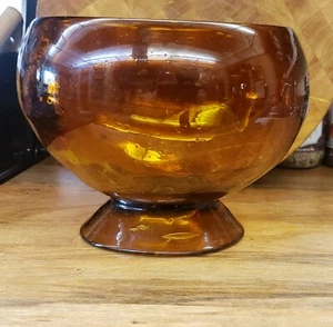Pedestal pesado soplado a mano de ámbar dorado vintage/tazón de frutas/caramelos - Imagen 1 de 10