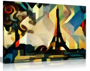 Eiffel Tower Paris Cubism Modern Canvas Wall Art Picture Print - Picture 1 of 1