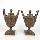 Antique Pair 19Th Century Bronze Urns And Covers Decorated Persephone And Putti
