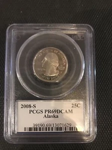 2008-S Alaska State Quarter PCGS PR69DCAM FLAG LABEL p2 NEAR Perfect - Picture 1 of 2