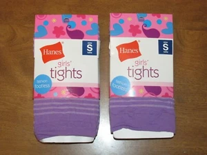 852B5 Hanes 71092 Girl's Fashion Striped Footless Tights 2 Pair SM Purple - Picture 1 of 2