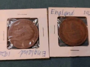 1920  🇬🇧 UNITED KINGDOM GREAT BRITAIN ONE PENNY GEORGE V Plus 1921 2 Coin Lot - Picture 1 of 6