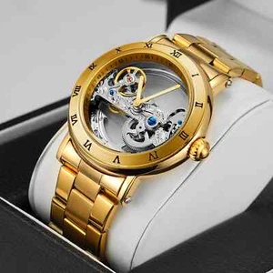 Relojes Mecánicos Vintage Dorado Puente para los Hombres Automáticos Tallado - Imagen 1 de 14