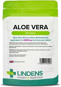 Aloe Vera 6000mg 90 Tablets (Equivalent to 6000mg Leaf Juice) Vegan Lindens