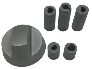 Universal Herdknopf Silber mit Adapter Set für Herde, Kochfelder & Backöfen 6 oder 8 mm - Bild 1 von 9