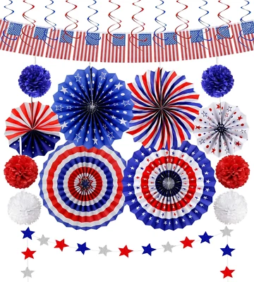 26Pcs 4th of July Decorations Patriotic Decor USA Flag String Red White Blue - Image 1 of 4
