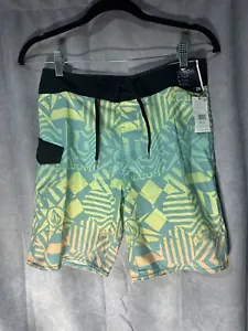 Volcom Boys Mod-Tech Ringer Boardshorts Shadow Lime Size 28 (16) - Picture 1 of 3