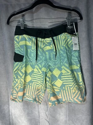 Volcom Boys Mod-Tech Ringer Boardshorts Shadow Lime Size 28 (16) - Image 1 of 3