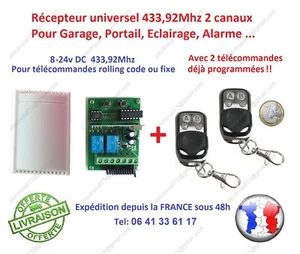 Kit récepteur universel 433.92Mhz 2 canaux rolling code & fixe + 2 télécommandes - Imagen 1 de 1