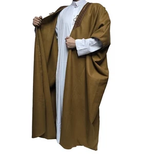 Premium Manga Corta Árabe Bisht مشلح Capa Marrón Árabe Vestido Mishlah Bata Eid - Imagen 1 de 8