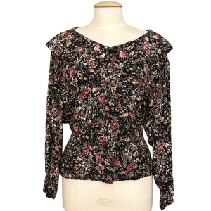 Top De Colección Años 80 Cazadores Correr Mujer L Negro Delicado Cuello Floral Pradera Cottagecore - Imagen 1 de 11