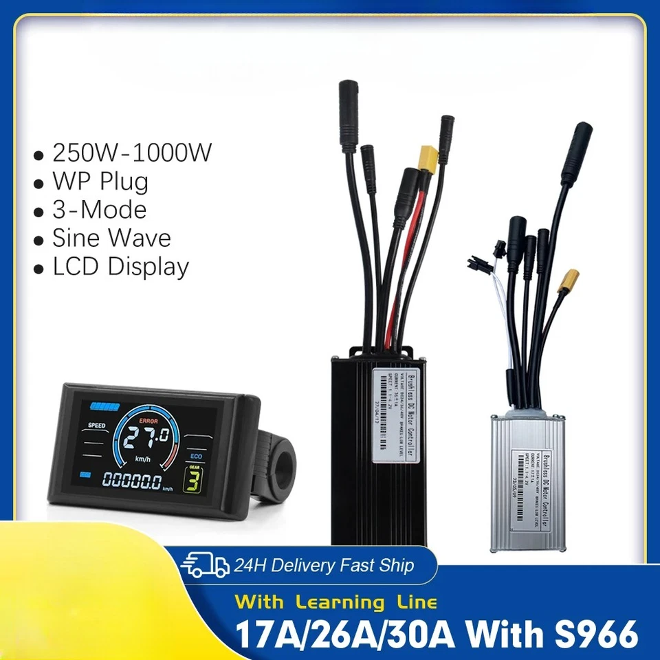 E-bike Sine Wave Waterproof Controller 17A 26A 30A with LCD Color S966 Display - Image 1 of 4