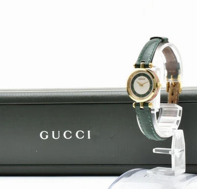Vintage [N MINT /Box, Paper] GUCCI 2000L Green Dial Gold Qz Ladies Watch JAPAN - Image 1 of 4
