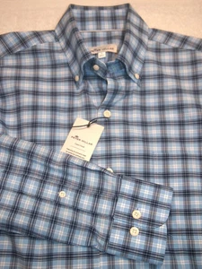 Camisa Deportiva Peter Millar Acabado Corona Elástico Algodón Azul A Cuadros Nueva Con Etiquetas Mediana - Imagen 1 de 6
