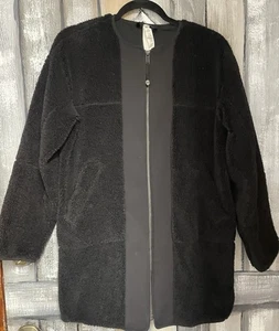 Lululemon kragenlose strukturierte Sherpa Fleece durchgehender Reißverschluss lange schwarze Jacke Größe 4 - Bild 1 von 9