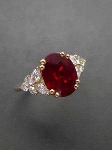 Alianza de diamantes rubí rojo natural de 2,50 quilates de oro amarillo macizo de 18 k talla 7 - Imagen 1 de 11