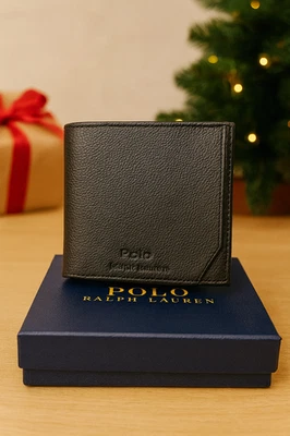 Polo Ralph Lauren Genuine Black Leather Wallet Men’s Bifold Gift Boxed