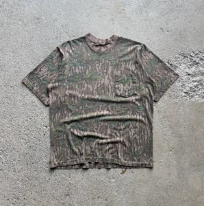 Rare 80s 90s Mossy Oak Green Leaf Camoflauge Pocket T-Shirt Men’s M - Picture 1 of 13