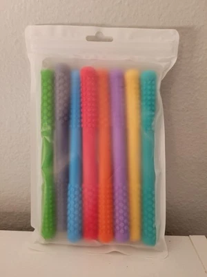 8 Pack Teething Straws Various Colors Silicone Chew Straws. New - Image 1 of 2