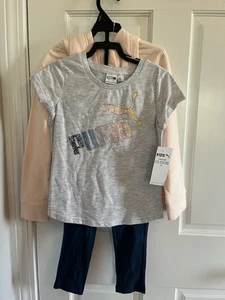Puma 3 Piece Set Girls 5 Cloud Pink Hoodie Shirt Leggings Athletic Outfit NWT - Picture 1 of 8
