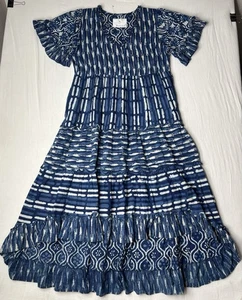 Cynthia Cazort Collins X Sue Sartor Resort Kleid Muster lang blau Größe Medium - Bild 1 von 8