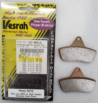 VD-965JL VESRAH SINTERED BRAKE PADS 96-10 ARCTIC CAT ATV BEARCAT MUDPRO UTILITY - Image 1 of 4