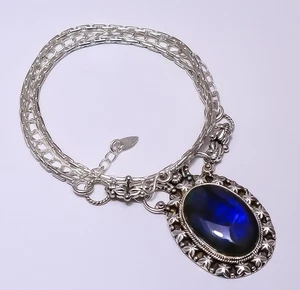 Labradorite - Madagascar 925 Sterling Silver Bali Necklace 16-24.99" N92027128 - Picture 1 of 3