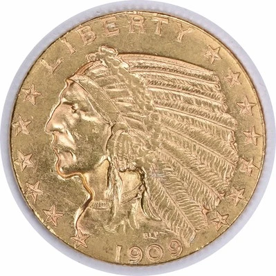 1909-D $5 Gold Indian AU Slider Uncertified #852 - Image 1 of 2