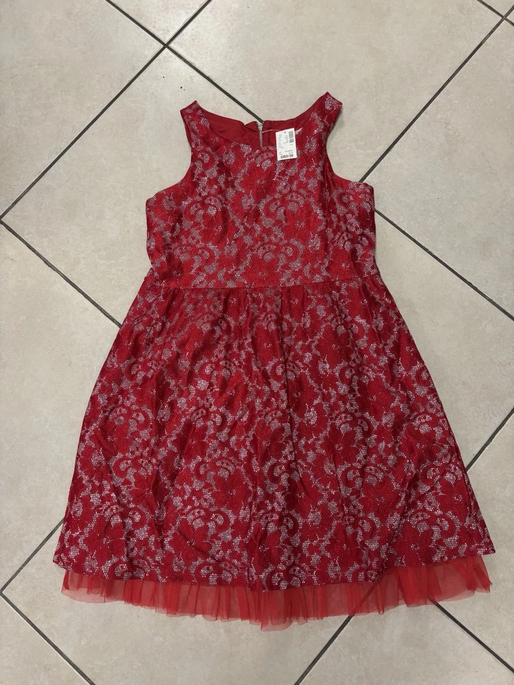 Vestido de fiesta Justice Girls rojo de encaje talla 16,5 Plus brillante dobladillo de tul vacaciones nuevo con etiquetas Foto 1 de 2