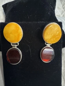 925 Sliver Poland 87A cognac Amber earrings Dangle Drop  - Picture 1 of 12