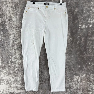 Iman Petite Size 12P Stretch Cotton Blend Pants White Button Zip Pocket - Image 1 of 4