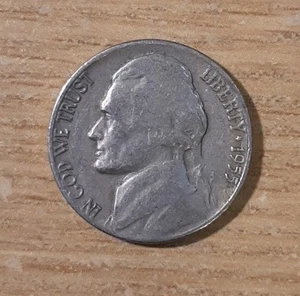 1955-D THOMAS JEFFERSON NICKEL FIVE CENTS DENVER AMERICA USA MM4 - Picture 1 of 2
