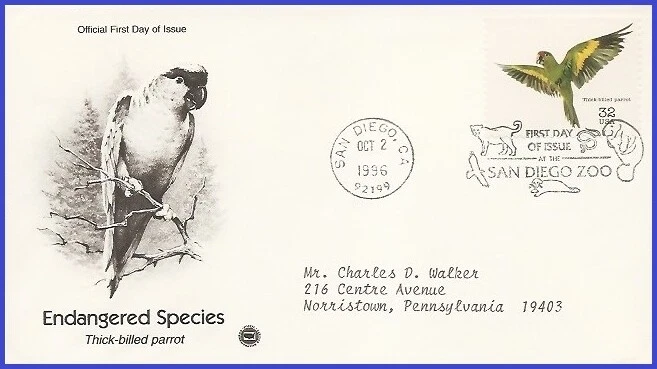 USA5 #3105b ADDR PCS ARTCRAFT FDC   Endangered Species Thick-billed Parrot - Image 1 of 1