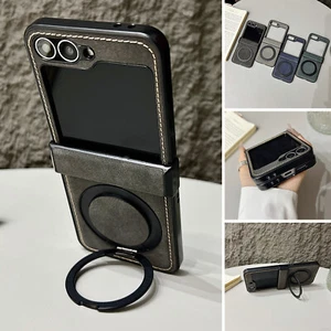 For Samsung Galaxy Z Flip 6 5 4 3 Mag Safe Ring Stand PU Leather Shockproof Case - Picture 1 of 17
