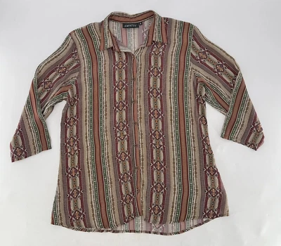 APNY Apparel Collared Aztec Cupro Blend Chiffon Button Up Blouse Sz Sm, Boho - Image 1 of 4