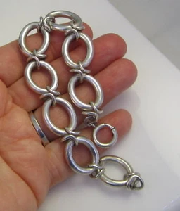 Estate Vintage Fine Smooth Sterling Silver Rare Open Link 28.2 Gram Bracelet - Picture 1 of 3
