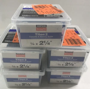 Simpson Titen 2 Concrete & Masonry Screws 1/4 In. x 2-1/4 In. Lot Of 5 - Picture 1 of 3
