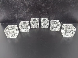 Set/6 Thumb Print Cube Candle Holders Clear Glass Heavy Weight 2x2x2" - Picture 1 of 8