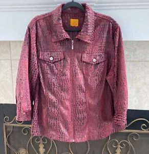 Ruby Rd. Women's Croc Design Zip Up Jacket Burgundy Brown - Picture 1 of 12