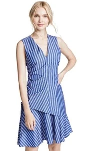 Vestido DEREK LAM 10 CROSBY Lateral Acanalado Rayas Traje Sin Mangas 8 Azul Francés - Imagen 1 de 11