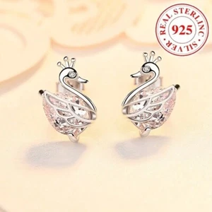 Fine Genuine Sterling Silver Swarovski Swan Style Crystal Stud Earrings For... - Bild 1 von 14