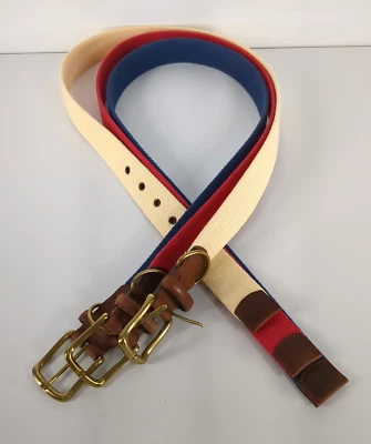 3 Cinturón de cuero de lona Lands End vintage para mujer talla S/M años 80 90 rojo azul crema Foto 1 de 4