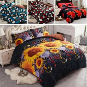 King 3 Pieces Blanket Black Grey Red Yellow Thick Sherpa Warm Quilt Bed Sheet - Picture 1 of 27