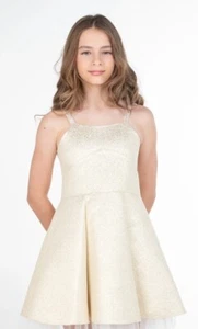ZOË LTD Girl Dress Dress Sz 14 Glitter Gold Cocktail Dress - Picture 1 of 10
